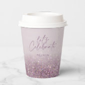 薄紫紫のグリッターエレガント誕生日ブランチシック 紙コップ (裏面)