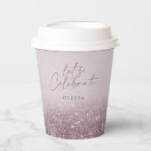 薄紫紫のグリッターエレガント誕生日ブランチシック 紙コップ (正面)