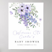 薄紫紫のフローラの赤ちゃんシャワー歓迎サイン ポスター (正面)
