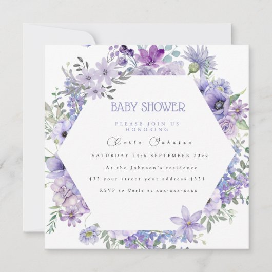 薄紫紫のフローラの赤ちゃんシャワー シーズンカード (正面)