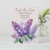 薄紫紫のフローラ素朴結婚式の日付を保存 招待状 (スタンド正面)