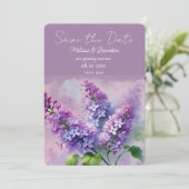 薄紫紫のフローラ素朴結婚式の日付を保存 招待状 (スタンド正面)