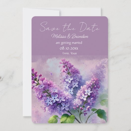 薄紫紫のフローラ素朴結婚式の日付を保存 招待状 (正面)