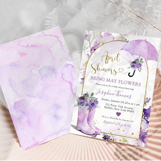 薄紫紫の傘4月シャワー赤ちゃんシャワー 招待状