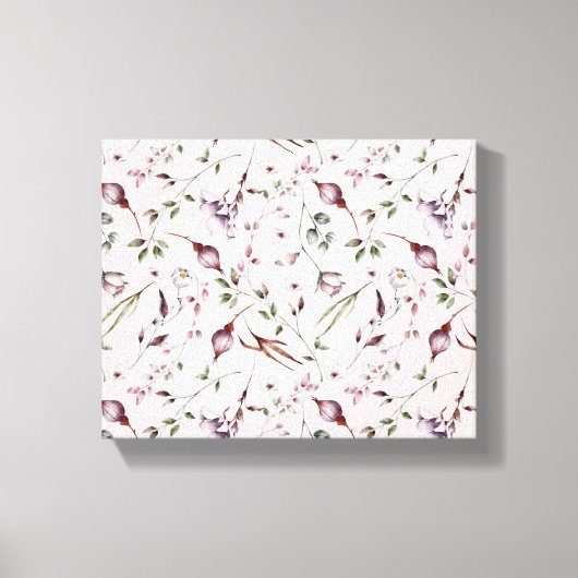 薄紫紫の芽離れの水彩花のパターン キャンバスプリント (正面)