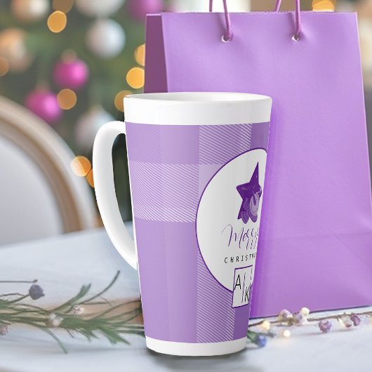 薄紫紫エレガントタータンチェックモノグラム カフェラテマグ