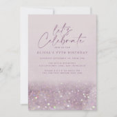 薄紫紫グリッターエレガント誕生ユニーク日 招待状 (正面)
