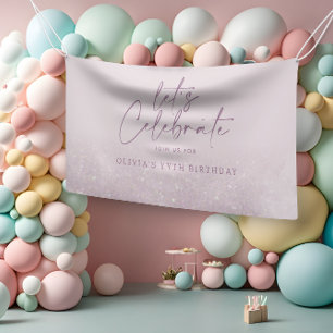 薄紫紫グリッターエレガント誕生ユニーク日 横断幕