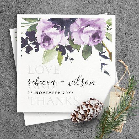 薄紫紫バラフローラ愛と感謝してい結婚の スタンダードカクテルナプキン