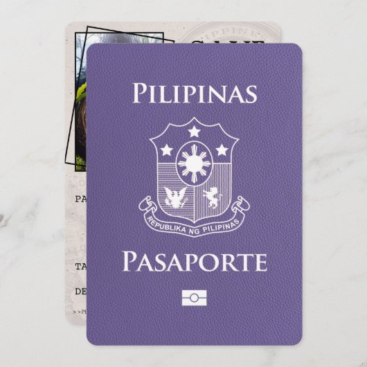 薄紫紫フィリピンのパスポート日付を保存 セーブザデート (正面/裏面)