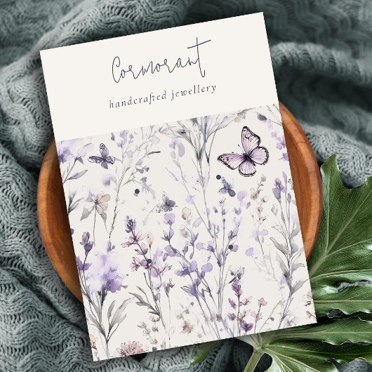 薄紫紫フローラスクリプト2イヤリングスタッドホルダー 名刺