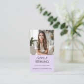 薄紫紫ミニマル写真QRコードモダン 名刺 (スタンド正面)