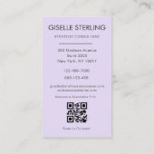 薄紫紫ミニマル写真QRコードモダン 名刺 (裏面)