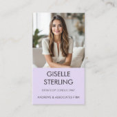 薄紫紫ミニマル写真QRコードモダン 名刺 (正面)