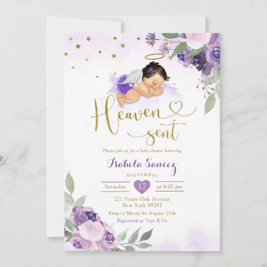薄紫紫メキシコのベビー天国が赤ちゃんシャワーを送信 招待状 (正面)