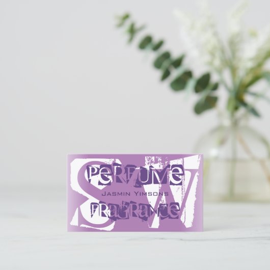 薄紫紫モダンと白モノグラムのシック 名刺 (スタンド正面)