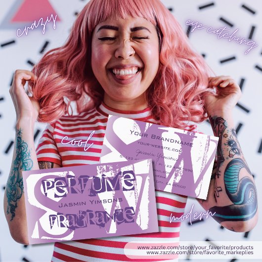 薄紫紫モダンと白モノグラムのシック 名刺