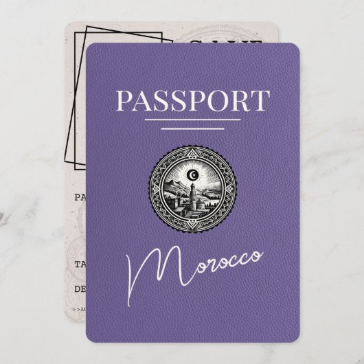 薄紫紫モロッコのパスポート日付を保存 セーブザデート (正面/裏面)