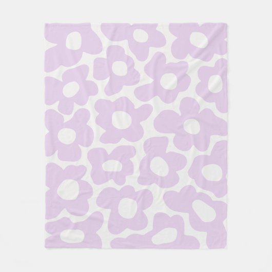 薄紫紫レトロGroovyベビー花パターン フリースブランケット (正面)
