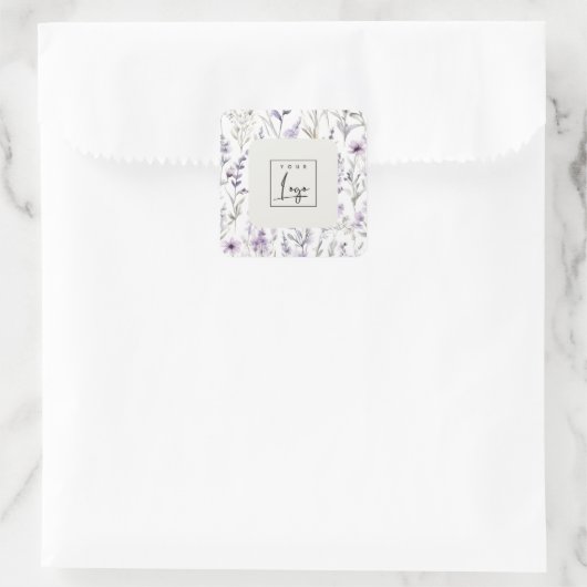 薄紫紫ワイルドフラワーバタフライビジネスロゴ スクエアシール (バッグ)