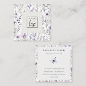 薄紫紫ワイルドフラワー蝶の水色のロゴ スクエア名刺 (正面/裏面)