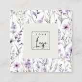 薄紫紫ワイルドフラワー蝶の水色のロゴ スクエア名刺 (正面)