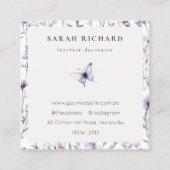 薄紫紫ワイルドフラワー蝶の水色のロゴ スクエア名刺 (裏面)