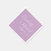 薄紫紫色のスクリプト結婚ミニマル スタンダードカクテルナプキン (角)