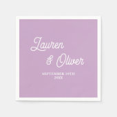 薄紫紫色のスクリプト結婚ミニマル スタンダードカクテルナプキン (正面)