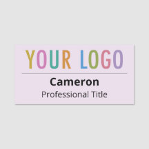 薄紫紫色のスタッフ名タグビジネスロゴ磁気