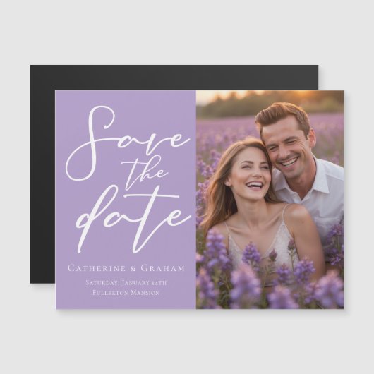 薄紫紫色の写真Dateマグネットカードを保存 (正面/裏面)