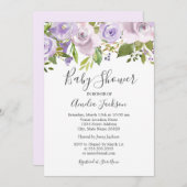 薄紫紫色の水彩フローラ赤ちゃんシャワー 招待状 (正面/裏面)