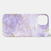 薄紫紫色の水彩色のインクをカスタマイズ可能 iPhone 16ケース (裏面横)