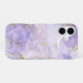 薄紫紫色の水彩色のインクをカスタマイズ可能 iPhone 16ケース (裏面横)