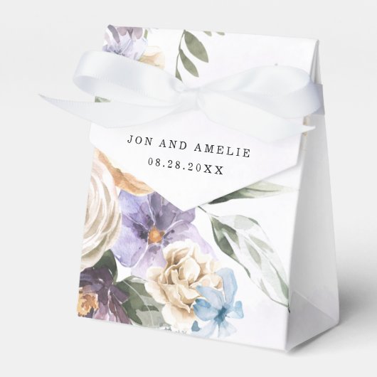 薄紫紫色の牡丹の花の花束結婚の フェイバーボックス (正面サイド)