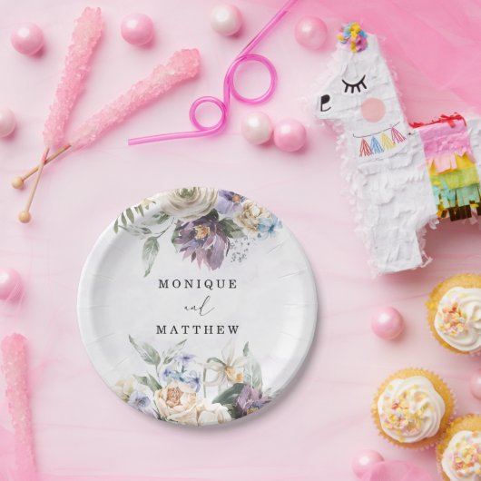 薄紫紫色の牡丹の花の花束結婚の ペーパープレート (パーティー)