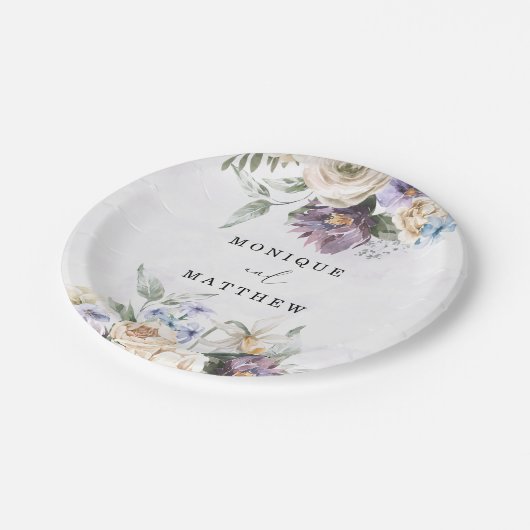 薄紫紫色の牡丹の花の花束結婚の ペーパープレート (アングル)