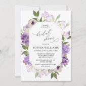 薄紫紫色の花ブライダルシャワー招待 招待状 (正面)