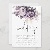 薄紫紫花模様非公式スクリプ結婚ト 招待状 (正面)