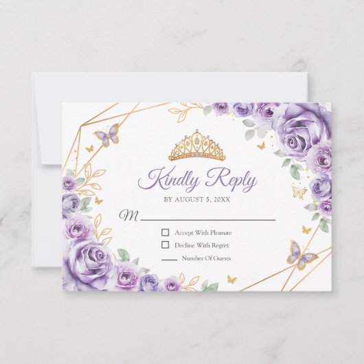 薄紫紫金ゴールドフローラキンセアニェラ返信 出欠カード (正面)