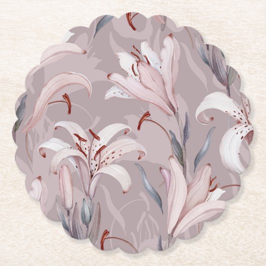 薄紫結婚の紙コースターとホワイトリリー ペーパーコースター (正面)