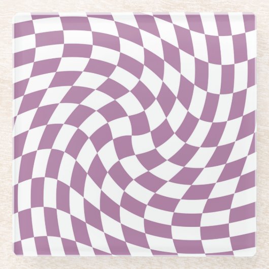 薄紫結婚パープルのコレクショ市松模様にン検査 ガラスコースター (正面)