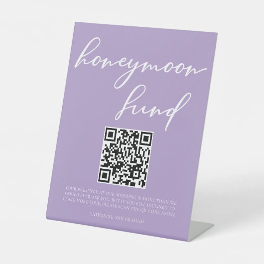 薄紫結婚パープル新婚旅行ファンドQRコード 台座サイン (正面)