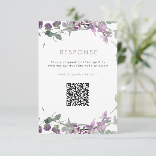 薄紫結婚ワイルドフラワーのWebサイトQRコード 出欠カード (スタンド正面)