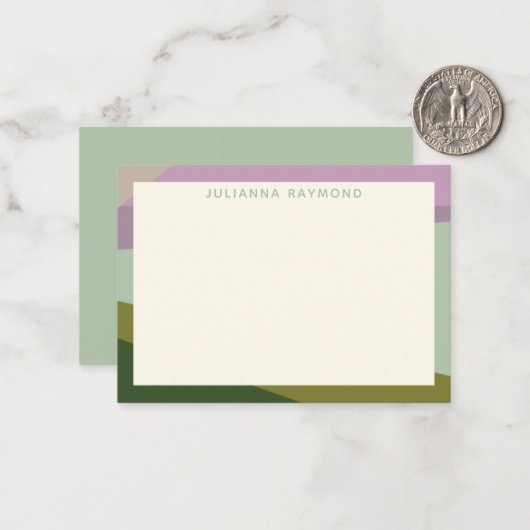 薄紫緑のジオメトリカラーブロパーソナライズされたック ノートカード (正面/裏面インサイチュ)