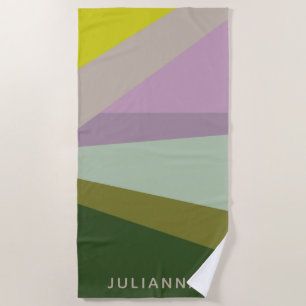 薄紫緑のジオメトリカラーブロパーソナライズされたック ビーチタオル