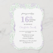 薄紫緑花柄誕生日 招待状 (正面/裏面)