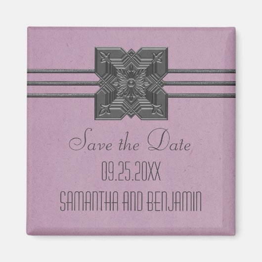 薄紫縁どMedalionSave the Date Magnet マグネット (正面)