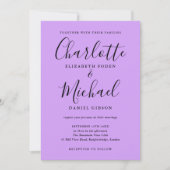 薄紫署名スクリプト結婚の写真 招待状 (正面)