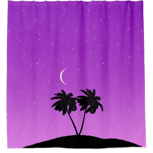 薄紫色に対するパームツリーシルエット シャワーカーテン (正面)